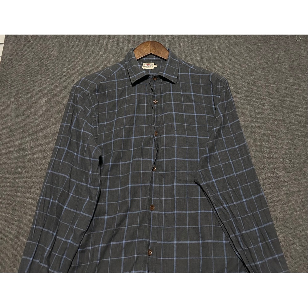 Faherty button up shirt long sleeve medium gray check cotton stretch read